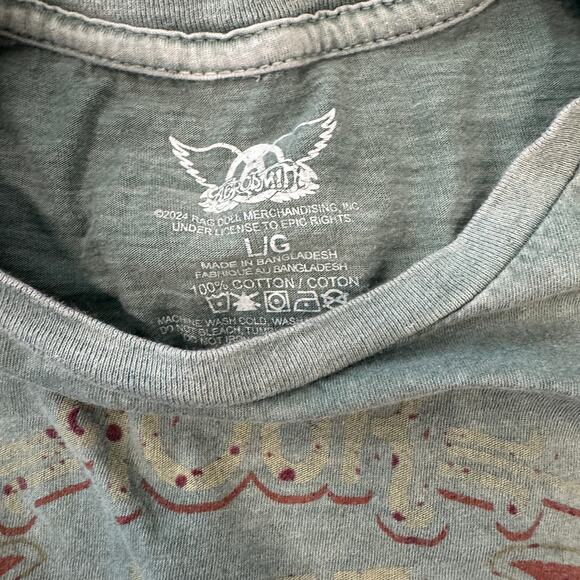 Vintage Y2K Aerosmith Green Band Tour Graphic Tee Acid Wash Soft Casual Large - Picture 3 of 5